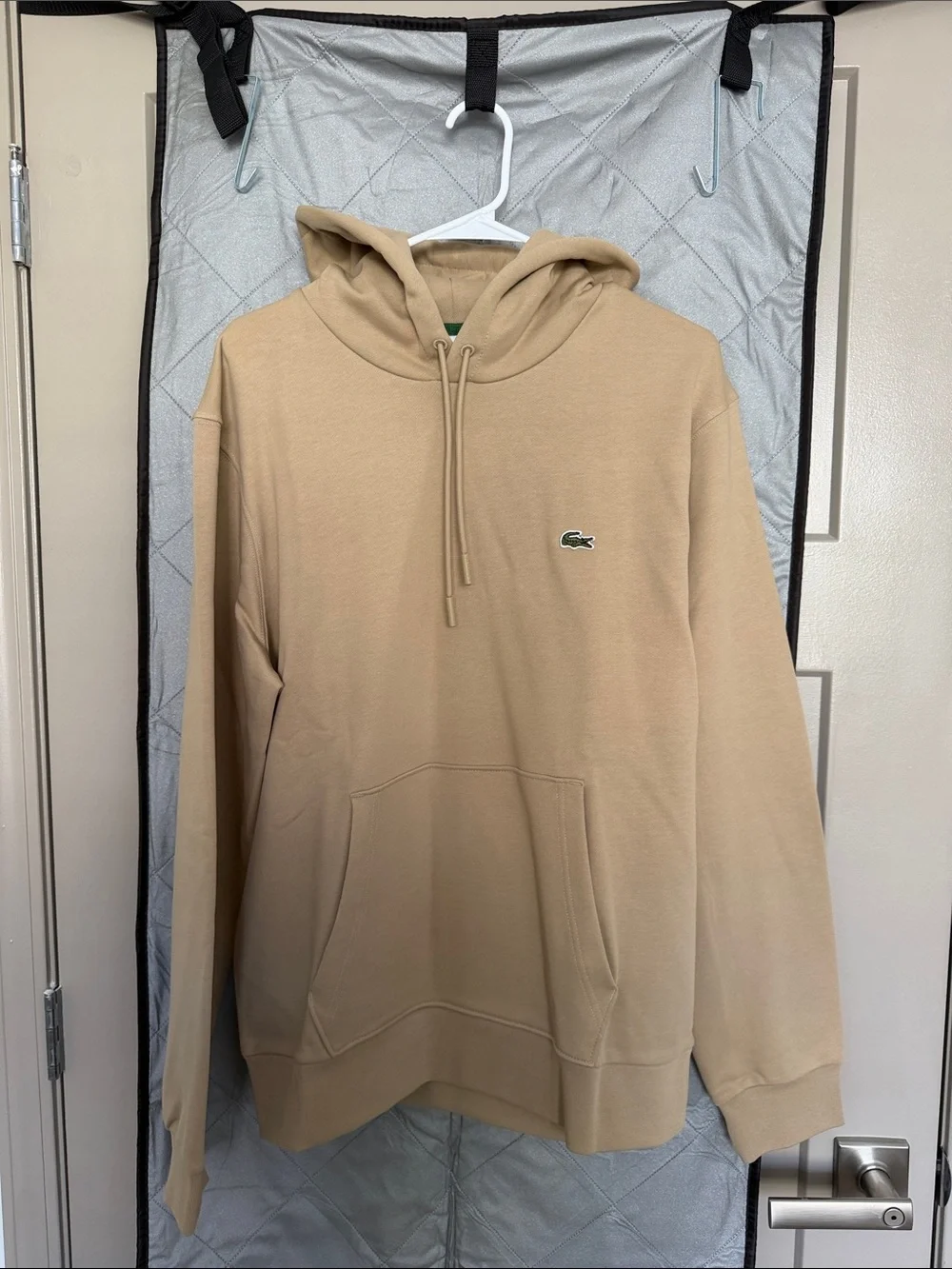 Lacoste Men's Beige Tan Hooded Sweatshirt with Green Croc